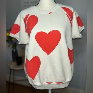 IMOGENE AND WILLIE Ivory Red Heart Print Pullover Sweatshirt L Women